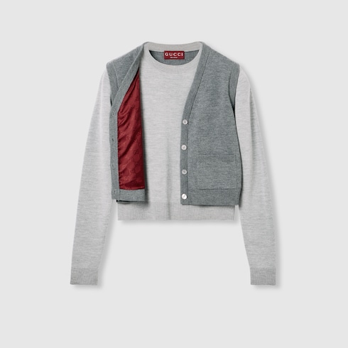 Wool silk top with vest overlay