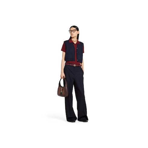 Wool silk polo top with vest overlay