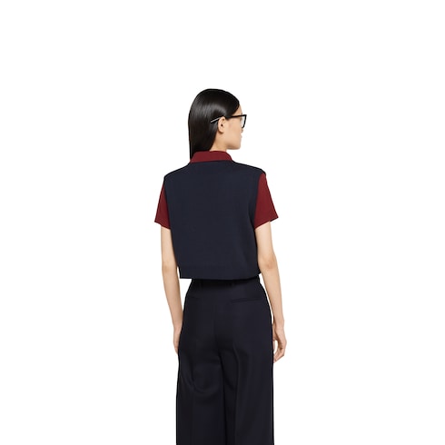 Wool silk polo top with vest overlay