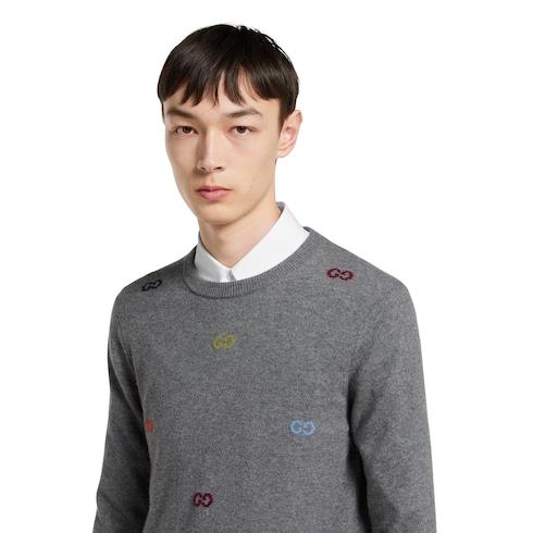 GUCCI ニット Fine cashmere sweater with intarsia in grey | GUCCI® US