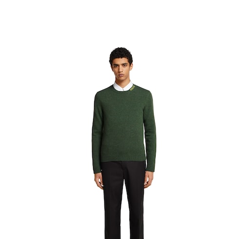 Felted wool knit sweater with intarsia