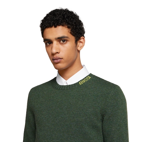 Felted wool knit sweater with intarsia