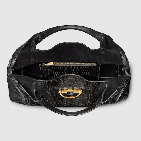 Gucci Softbit系列加大号蟒蛇皮肩背包