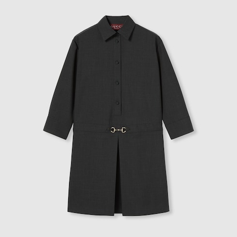 ☆GUCCI☆ ブラックトリミング×ホースビット・ウールドレス♪ ホースビット付き ウール ドレスダークグレー | GUCCI公式