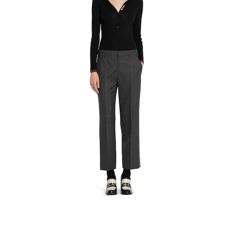Wool grisaille pants with embroidery