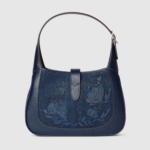 Gucci Jackie 1961系列刺绣中号手袋in 深蓝色牛仔布| GUCCI® HU