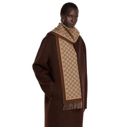 Beige Gucci Scarf Sciarpa Gg Sciarpa In Lana GG In Beige E Marrone