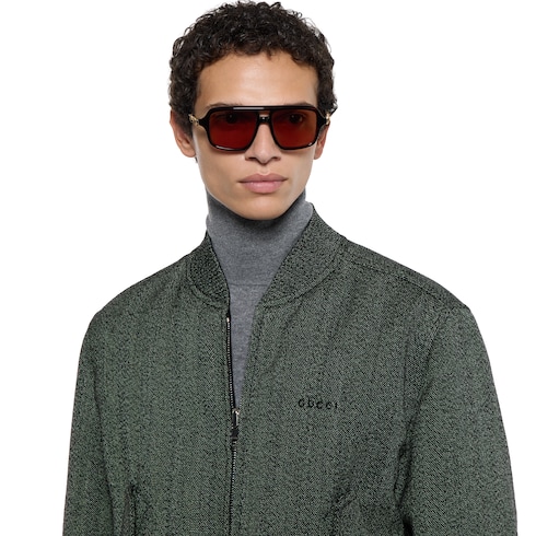 Herringbone wool mouliné bomber jacket