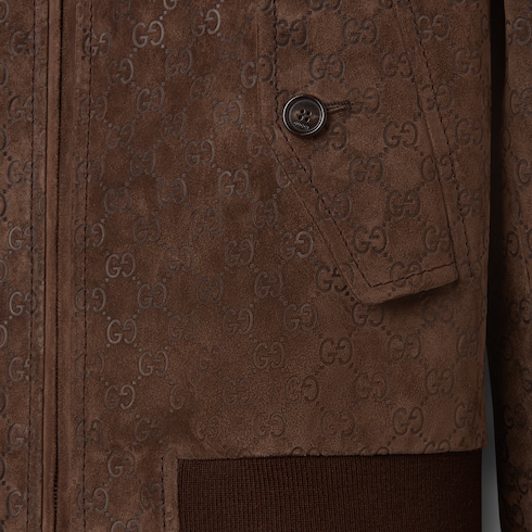 Embossed GG suede bomber jacket