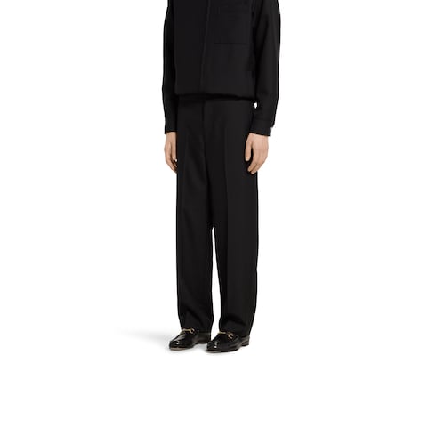Wool blend twill pant with logo