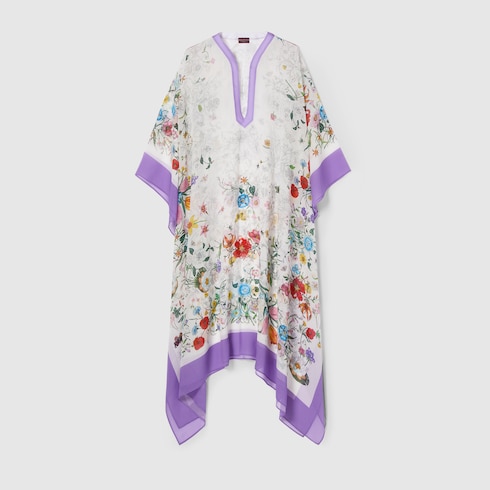 Printed Flora silk cape dress
