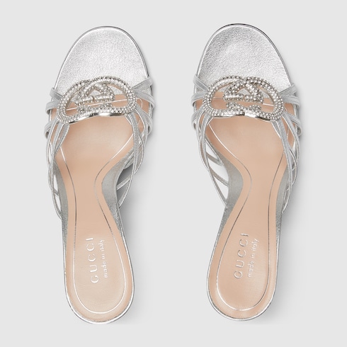 Sandalo slider donna con Incrocio GG con cristalli