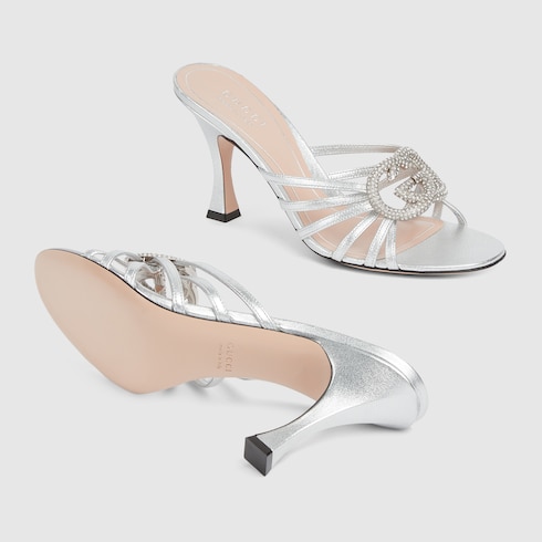 Sandalo slider donna con Incrocio GG con cristalli