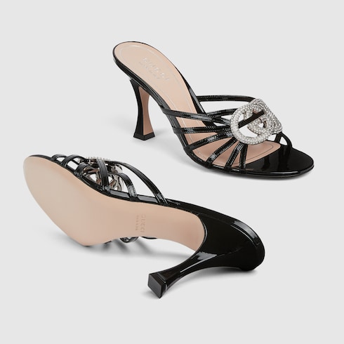 Sandalo slider donna con Incrocio GG con cristalli