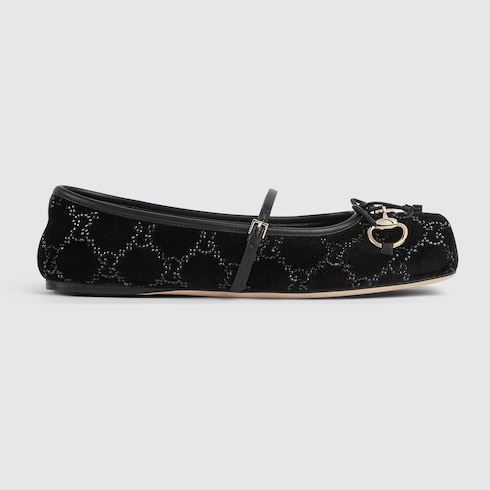 Women's GG crystal Gucci Horsebit ballet flat