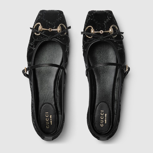 Women's GG crystal Gucci Horsebit ballet flat
