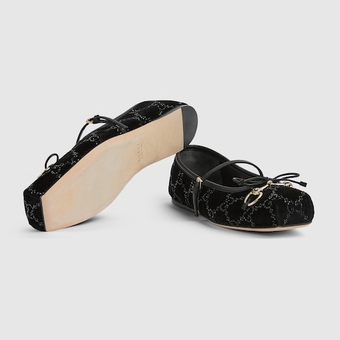 Women's GG crystal Gucci Horsebit ballet flat