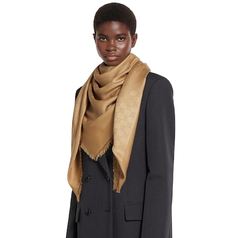 Châle en jacquard de coton et soie GG