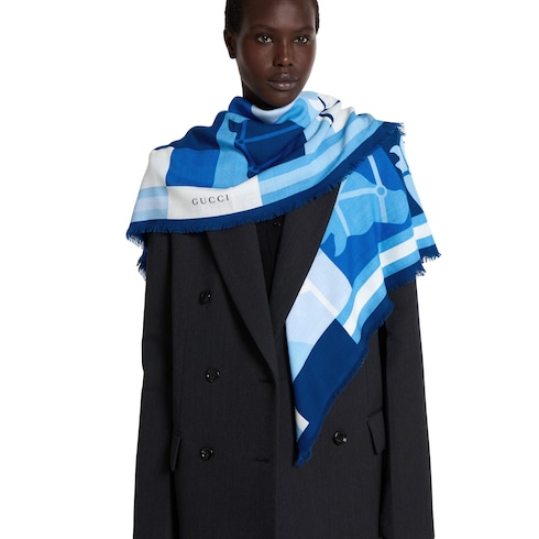 Wool shawl with equestrian motif