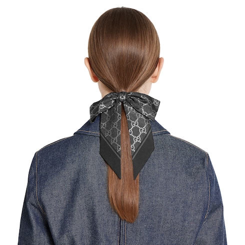 Laminated print silk scrunchie