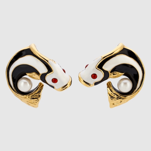 Carp-shaped earrings with enamel