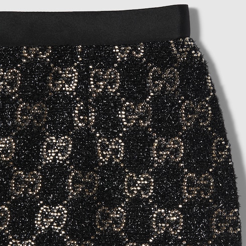 Embroidered wool tweed lamé skirt 