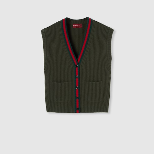 Rib felted wool cardigan vest with Web