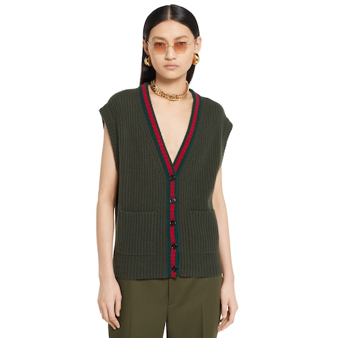 Rib felted wool cardigan vest with Web
