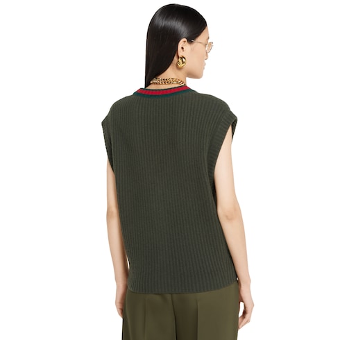 Rib felted wool cardigan vest with Web