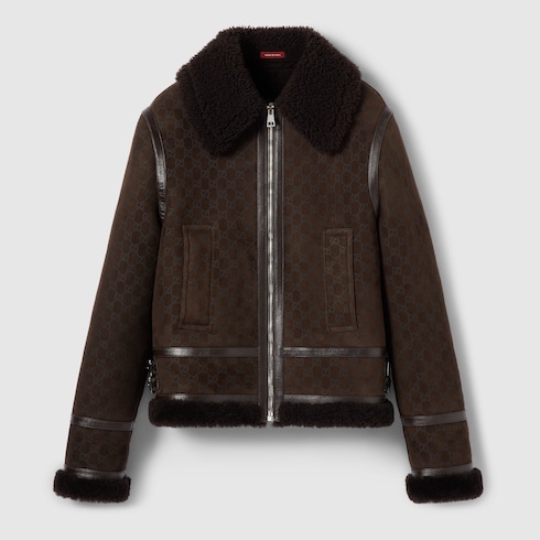Veste en shearling et daim avec imprimé