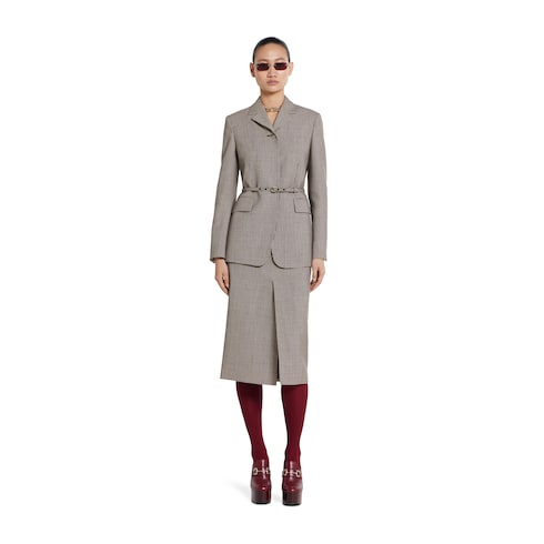 Gingham wool jacket with belt