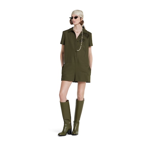 Light wool jumpsuit with embroidery