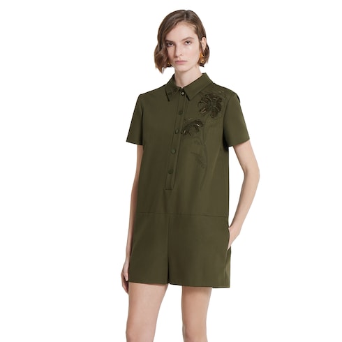Light wool jumpsuit with embroidery