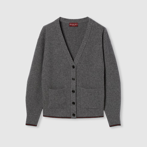 Cardigan in lana feltrata a coste con Web