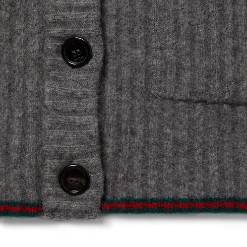 Cardigan in lana feltrata a coste con Web