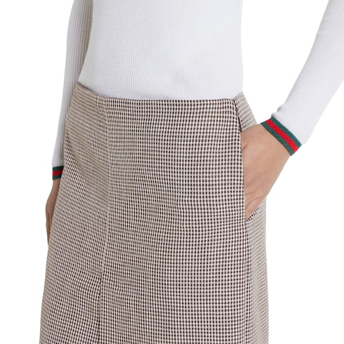 Gingham wool skirt with embroidery
