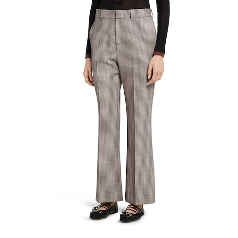 Pantalone in lana a quadretti con ricamo