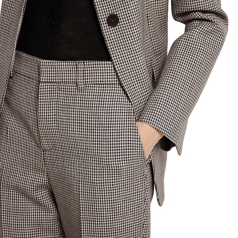 Gingham wool pants with embroidery