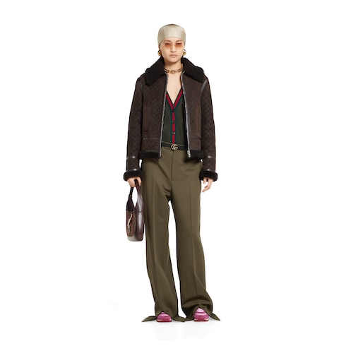 Gilet cardigan in lana feltrata a coste con Web