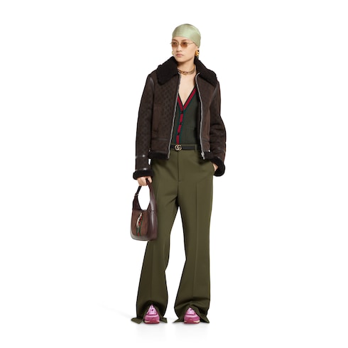 Giacca in pelle scamosciata e shearling stampata