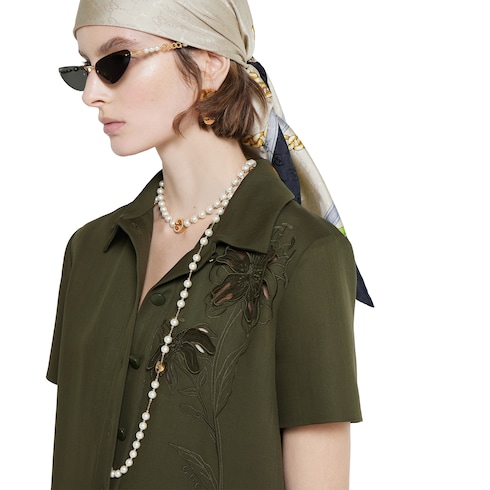 Light wool jumpsuit with embroidery