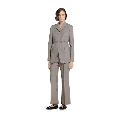Pantalon en laine à motif vichy avec broderie