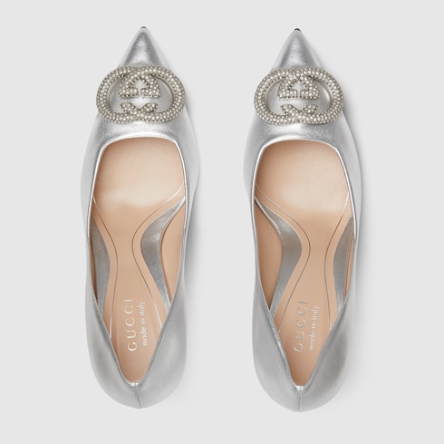 Women's pump with crystal Interlocking G