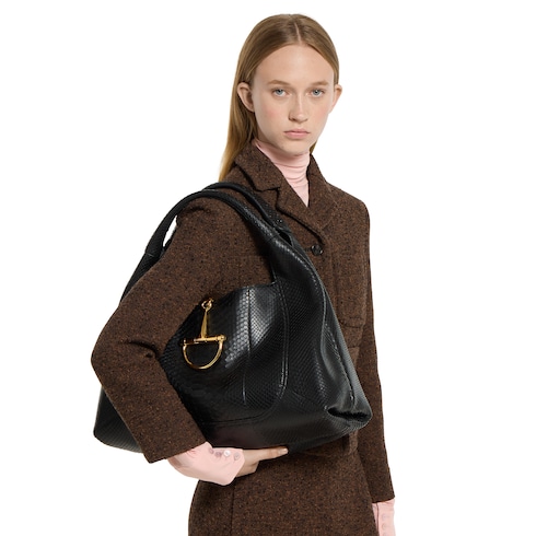 Gucci Softbit系列加大号蟒蛇皮肩背包
