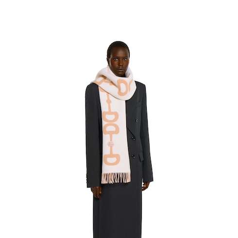 Wool cashmere scarf with intarsia