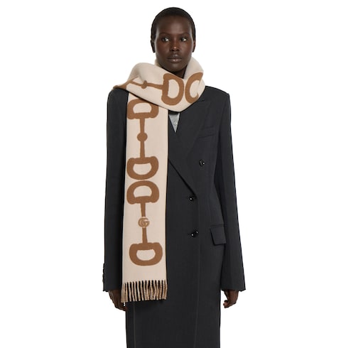Wool cashmere scarf with intarsia