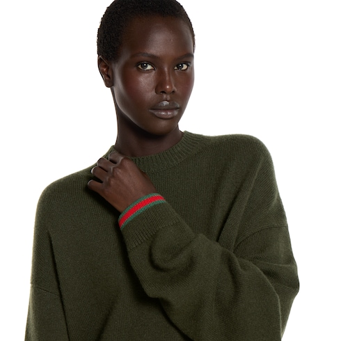 Wool cashmere sweater with Web trim
