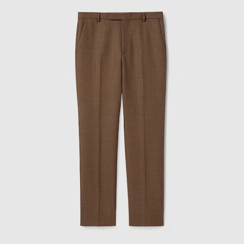 Houndstooth wool pant with embroidery 
