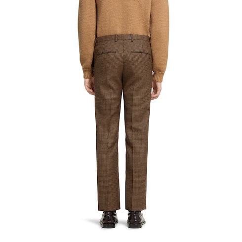 Pantalon en laine à imprimé pied-de-poule avec broderie 