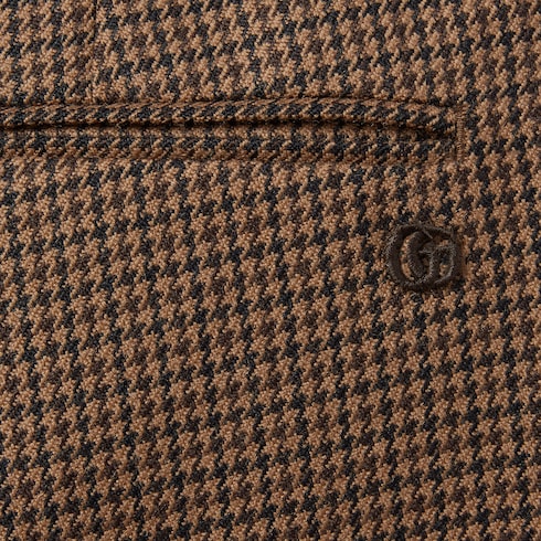 Pantalon en laine à imprimé pied-de-poule avec broderie 